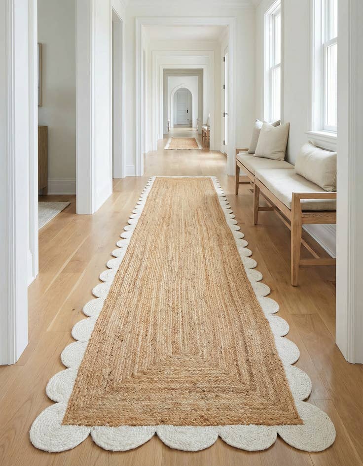 Detail image of 3' 3 x 16' 1  Hand Scallop Braided Jute Runner Rug