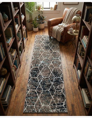 Blue Multi Lattice Frieze Runner Rug