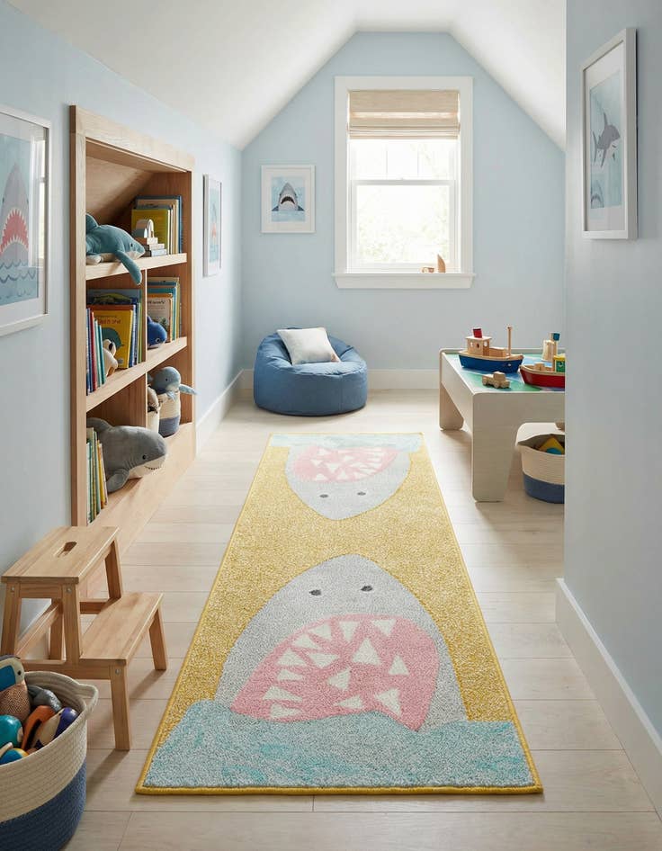 Detail image of 2' 2 x 6' 1 Shark Whimsy Kids Runner Rug
