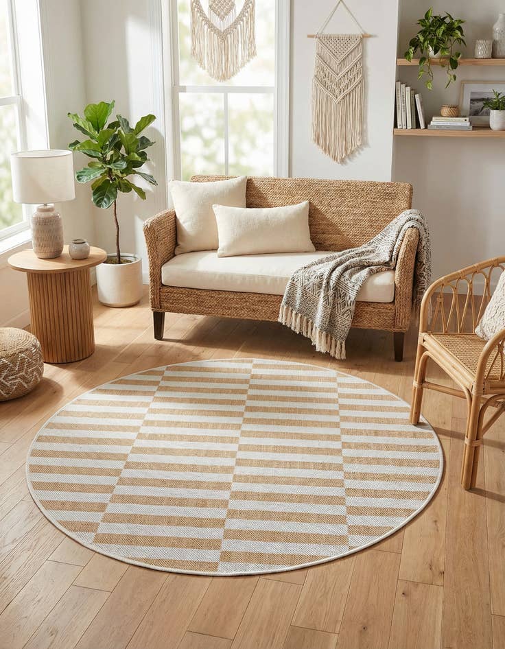 Detail image of 4' x 4' Washable Ribbon Indoor / Outdoor Round Rug