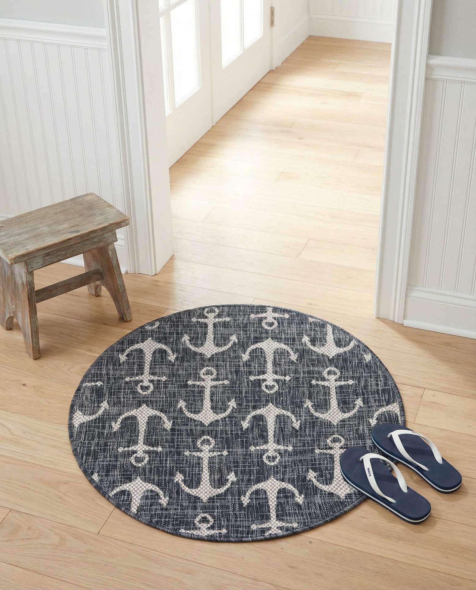 3' x 3' Easy-Clean Coastal Indoor / Outdoor Round Rug