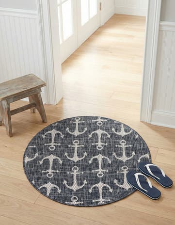3' x 3' Easy-Clean Coastal Indoor / Outdoor Round Rug