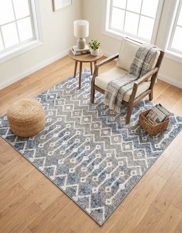 Vintage Blue Bohemian Trellis Square Rug