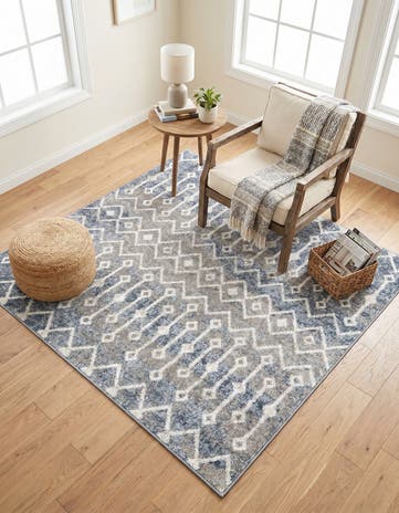 Vintage Blue Bohemian Trellis Square Rug