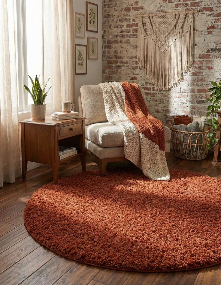 Detail image of 5' 3 x 5' 3 Solid Shag Round Rug