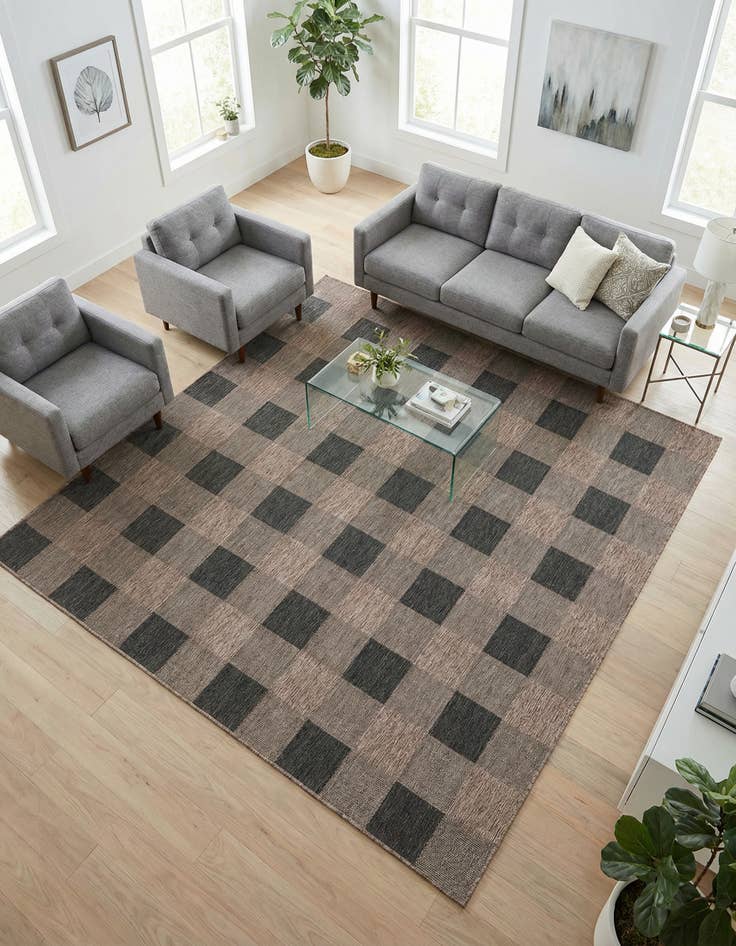 Detail image of 10' x 10' Washable Checkered Indoor / Outdoor Square Rug