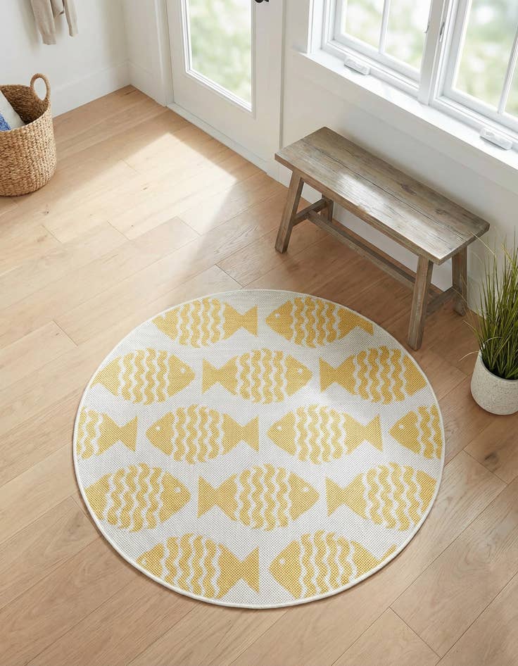 Detail image of 3' 1 x 3' 1 Washable Coastal Indoor / Outdoor Round Rug