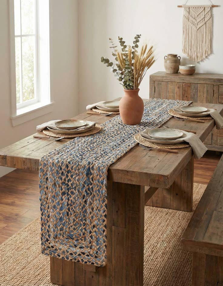 Detail image of  1' 2 x 6' 1  Hand Braided Chindi Table Runner Rug