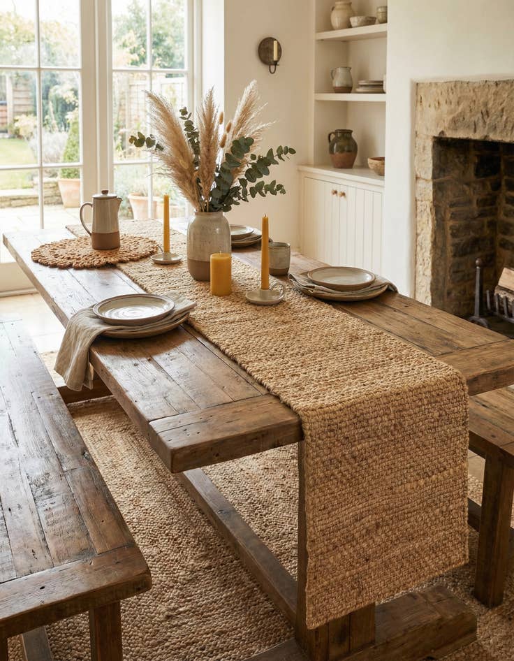 Detail image of 1' 2 x 6' 1 Hand Woven Chunky Jute Table Runner Rug