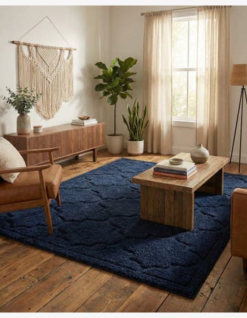 Navy Blue Trellis Shag Rug