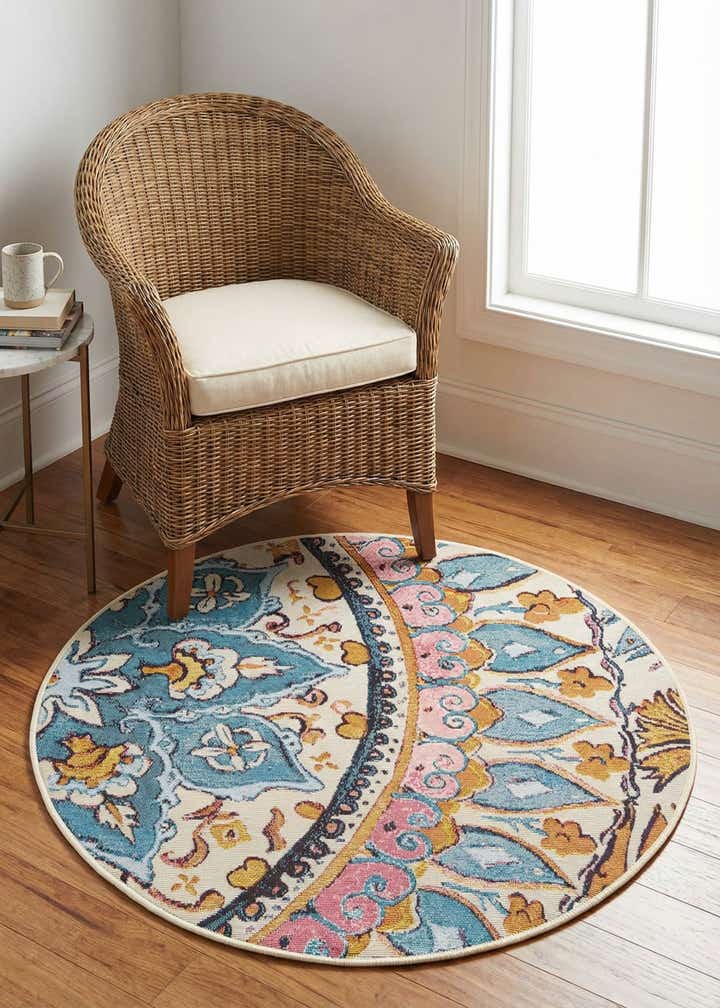 3' x 3' Easy-Clean Traditional Indoor / Outdoor Round Rug