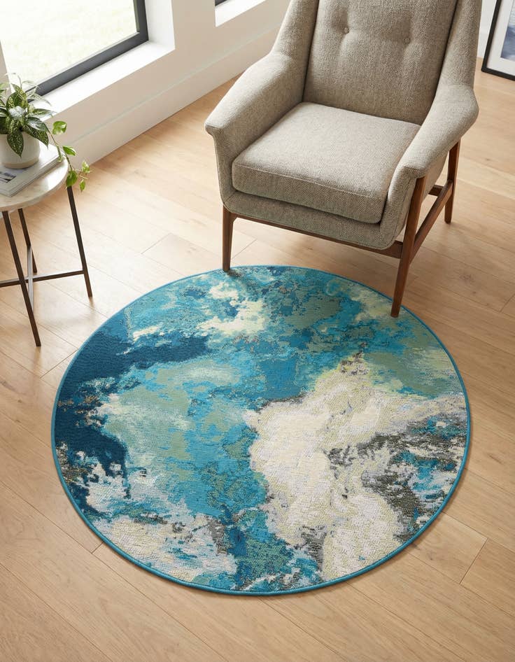 Detail image of 3' 3 x 3' 3 Washable Modern Indoor / Outdoor Round Rug