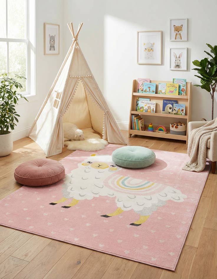 Detail image of 7' 10 x 10' Llama Whimsy Kids Rug