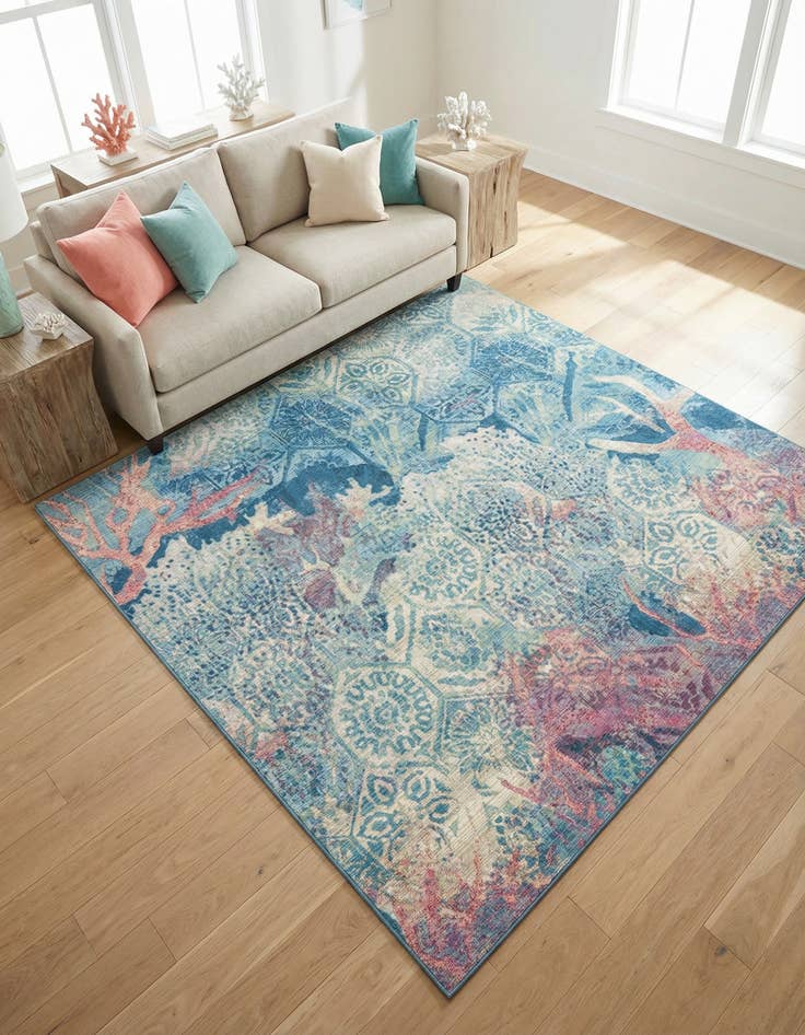 Detail image of 7' 10 x 7' 10 Washable Coastal Indoor / Outdoor Square Rug