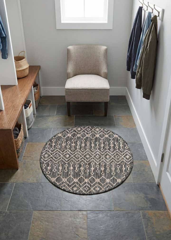3' x 3' Easy-Clean Trellis Indoor / Outdoor Round Rug