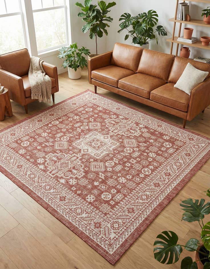 Detail image of 7' 10 x 7' 10 Washable Aztec Indoor / Outdoor Square Rug