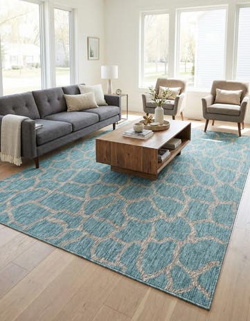 Light Aqua Easy-Clean Safari Indoor / Outdoor Rug