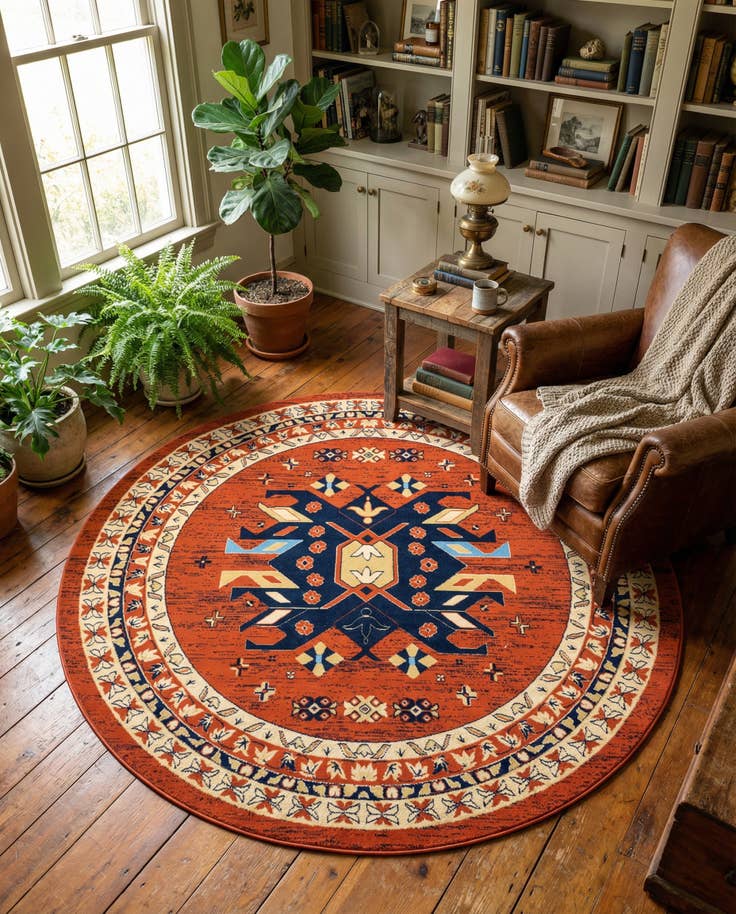 Detail image of 7' 10 x 7' 10 Heriz Design Round Rug