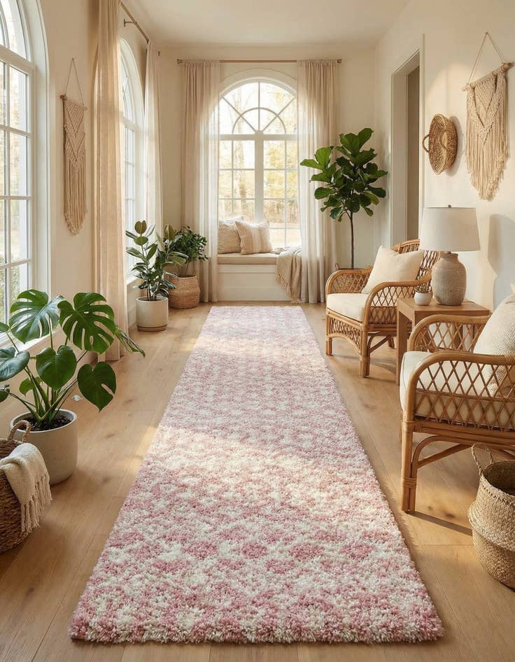 Detail image of 3' 3 x 16' 5 Moroccan Trellis Shag Runner Rug