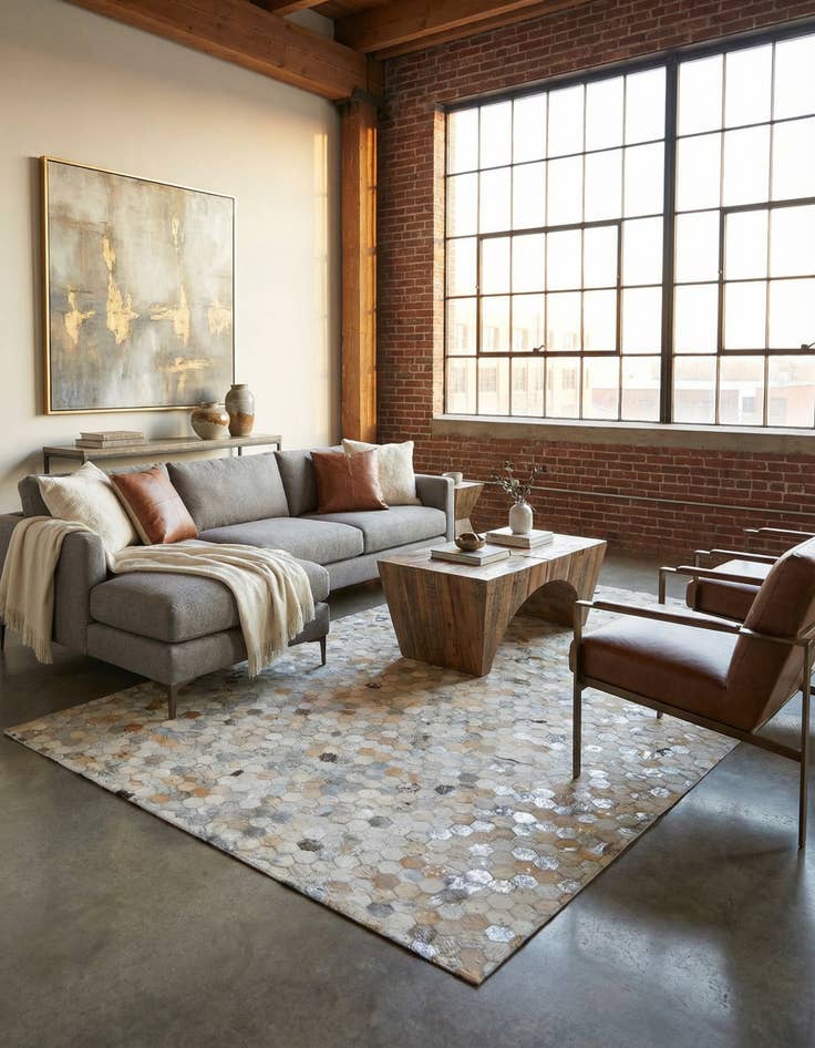 Detail image of 5' 1 x 8' Cowhide Leather Rug