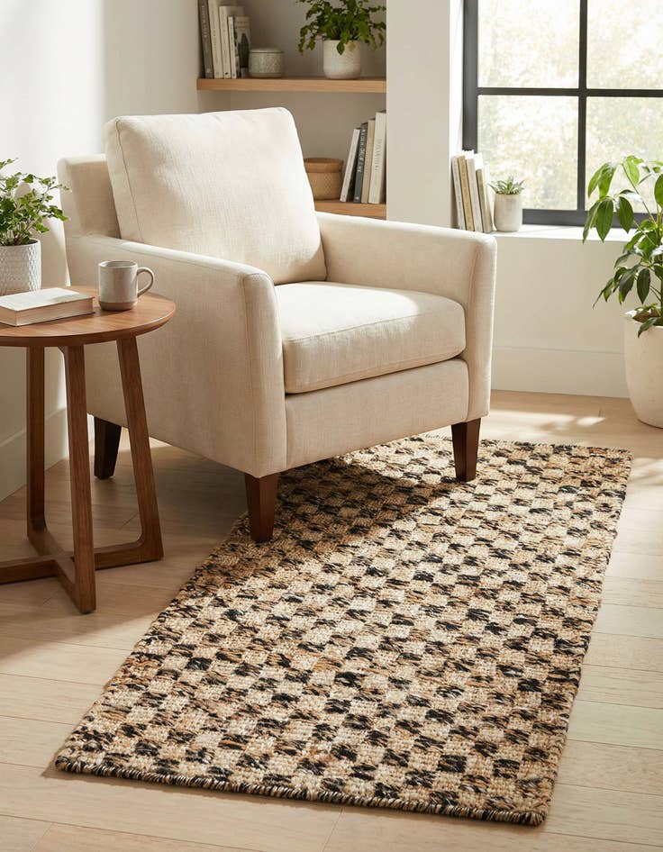 Detail image of 2' x 4' 1 Hand Woven Checkered Jute Wool Runner Rug