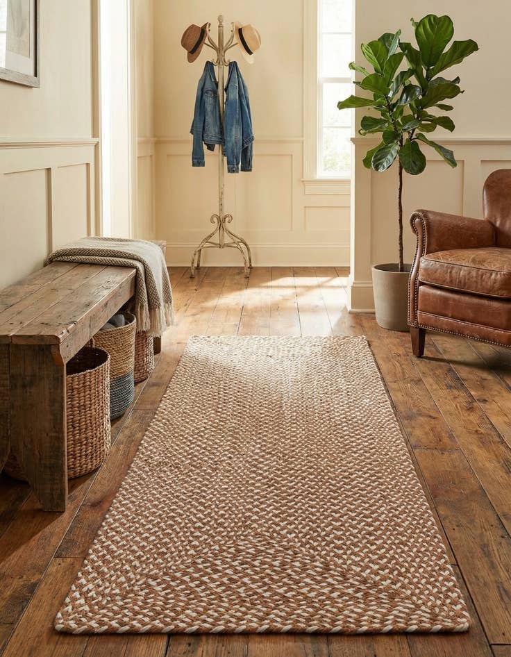 Detail image of 2' x 6' 1  Hand Tweed Braided Jute Runner Rug