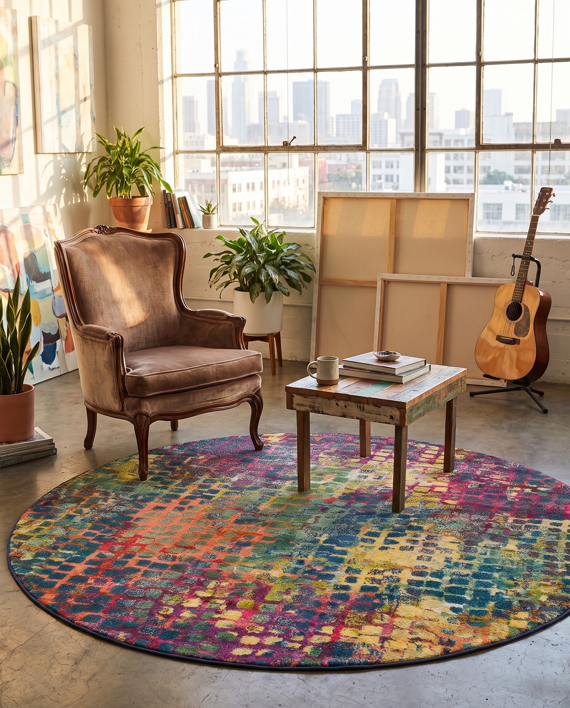 6' x 6' Washable Theia Round Rug