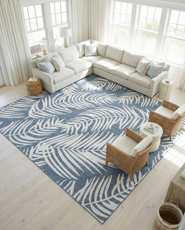 Detail image of 13' x 13' Easy-Clean Botanical Indoor / Outdoor Square Rug