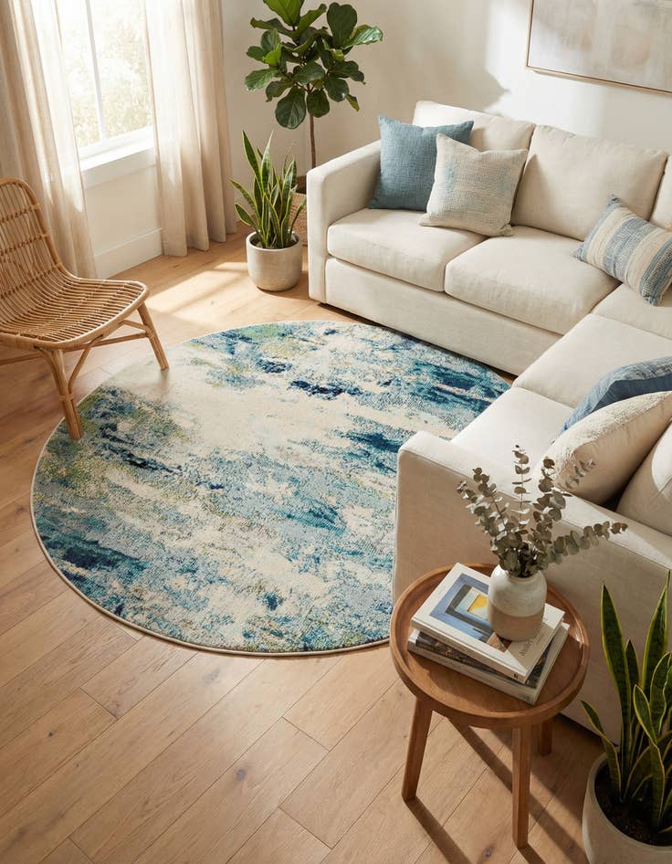 Detail image of 5' x 5' Washable Theia Round Rug