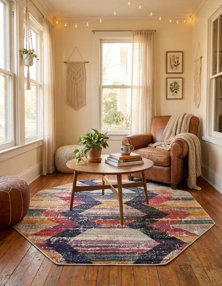 Detail image of 5' 3 x 5' 3 Washable Vivid Octagon Rug