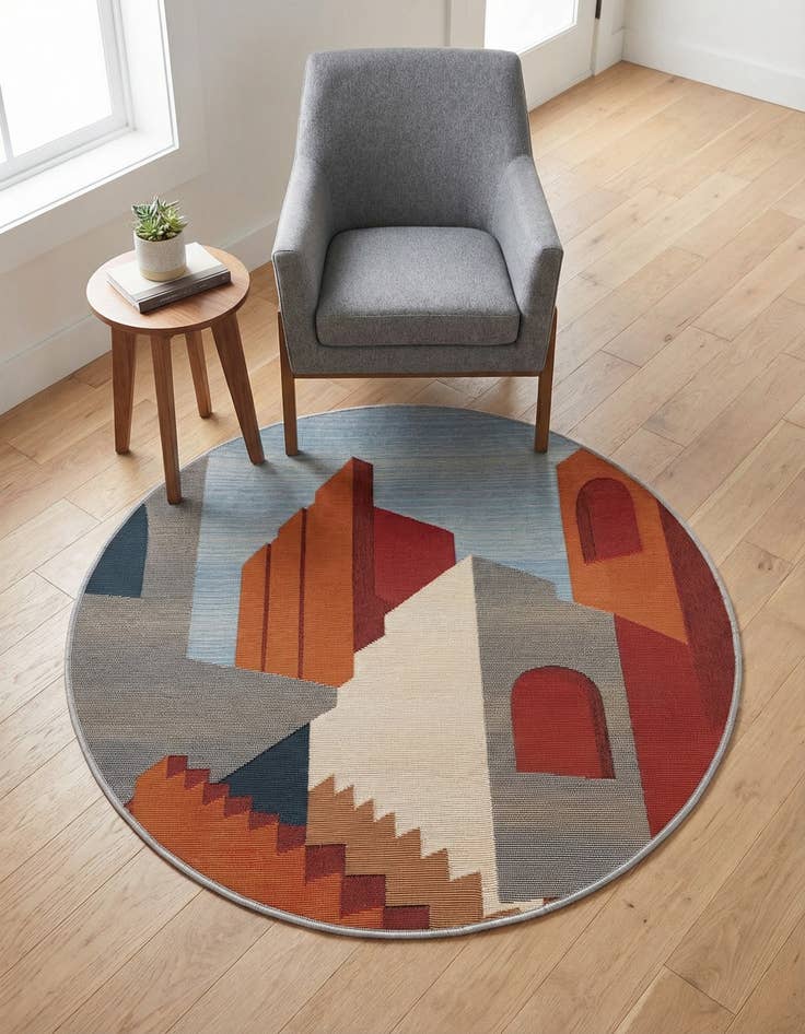 Detail image of 3' x 3'  Washable Modern Indoor / Outdoor Round Rug