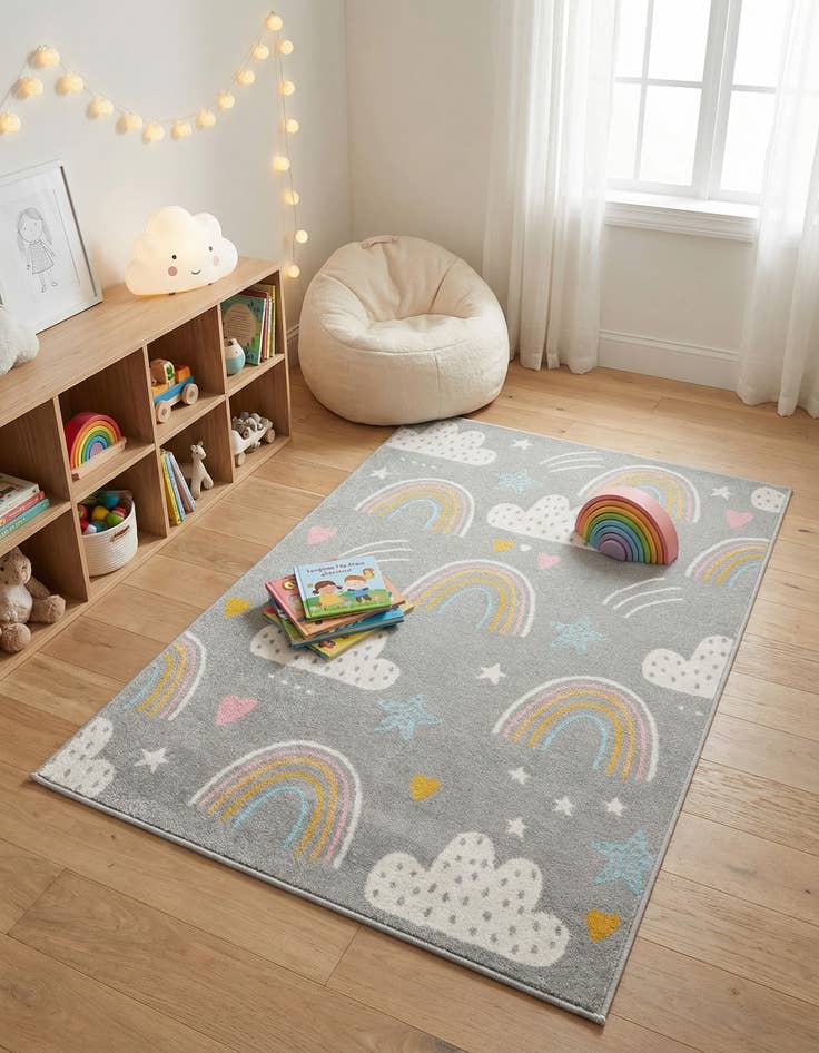 Detail image of 4' x 6' Clouds and Rainbows Whimsy Kids Rug