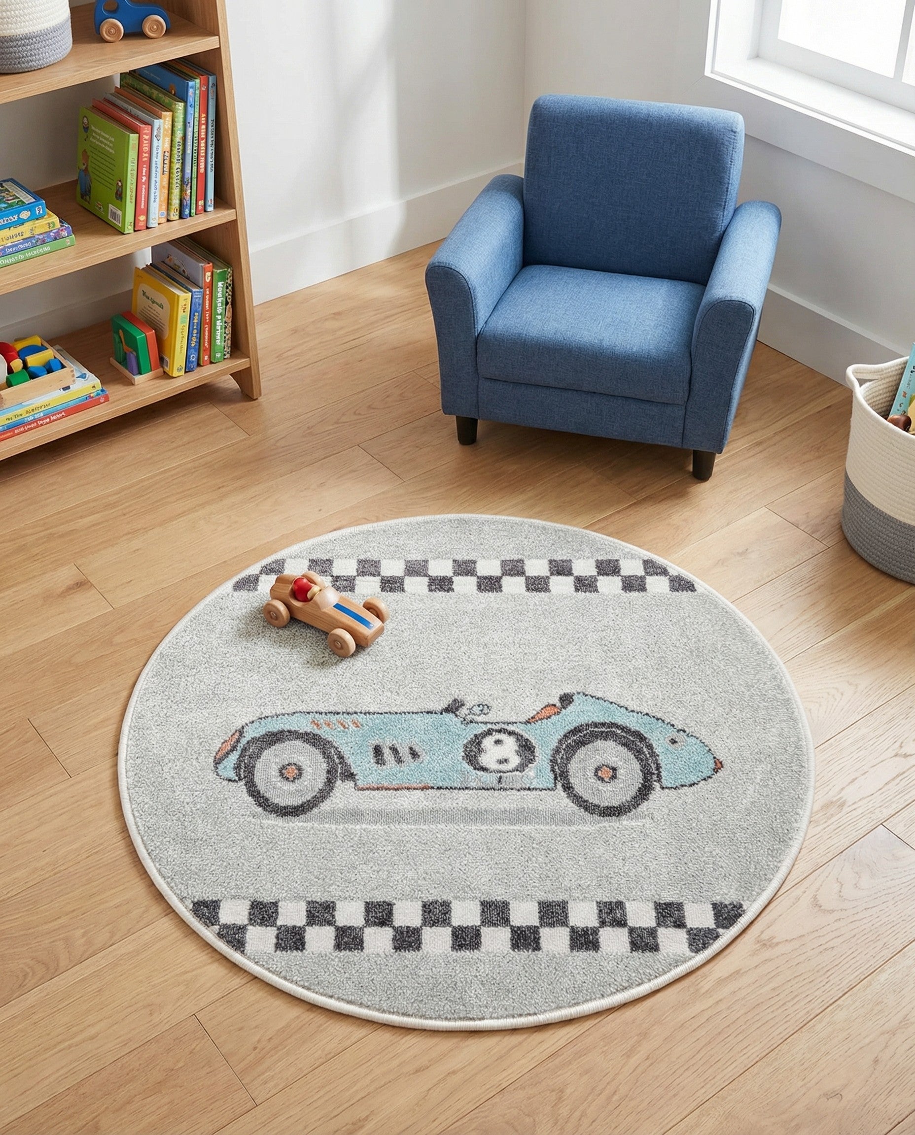 3' 3 x 3' 3 Racecar Whimsy Kids Round Rug