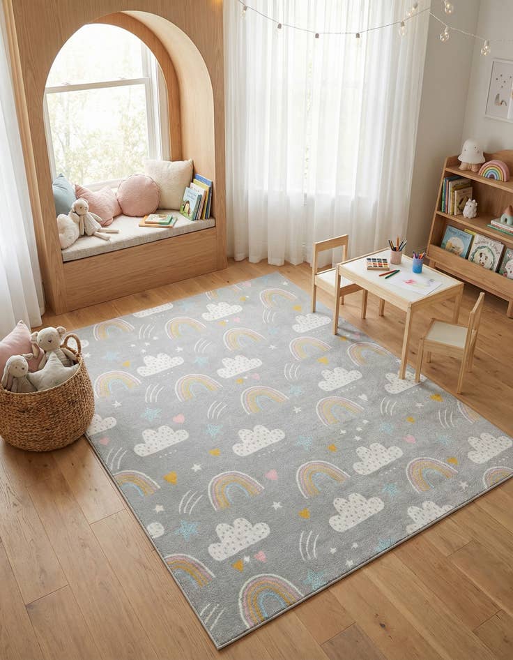 Detail image of 7' 10 x 10' Clouds and Rainbows Whimsy Kids Rug