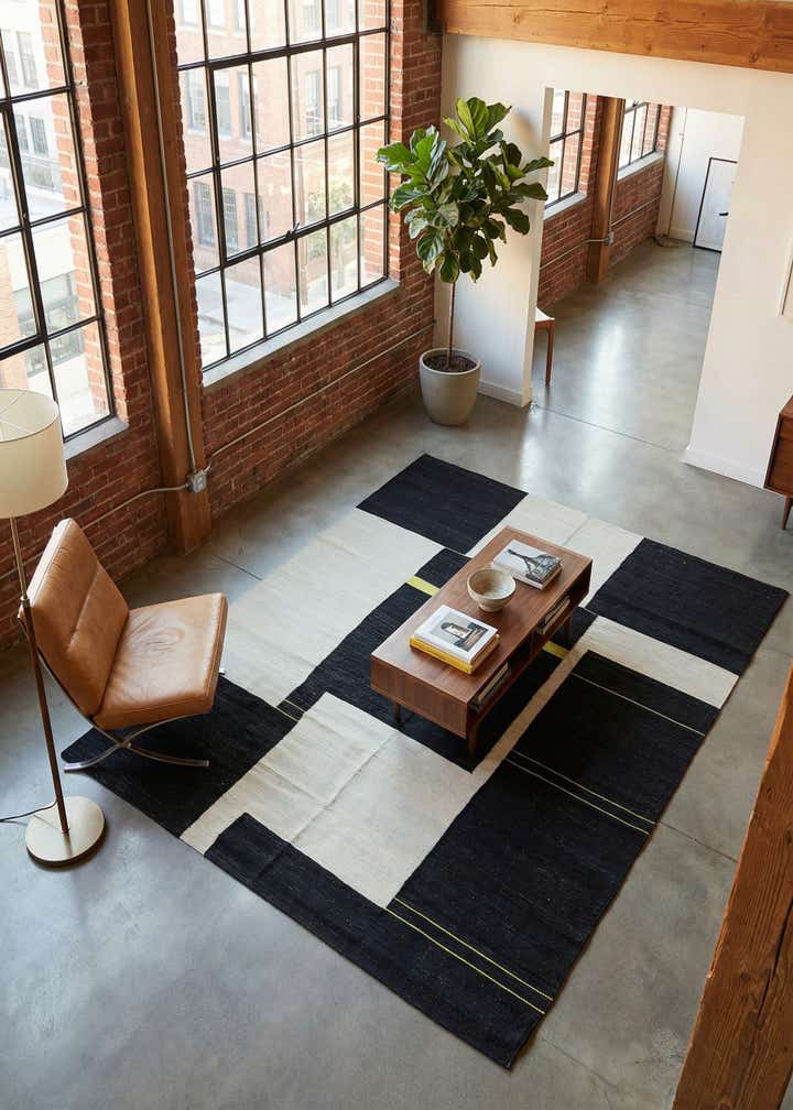 6' x 7' 5 Hand Woven Kilim Modern Wool Square Rug