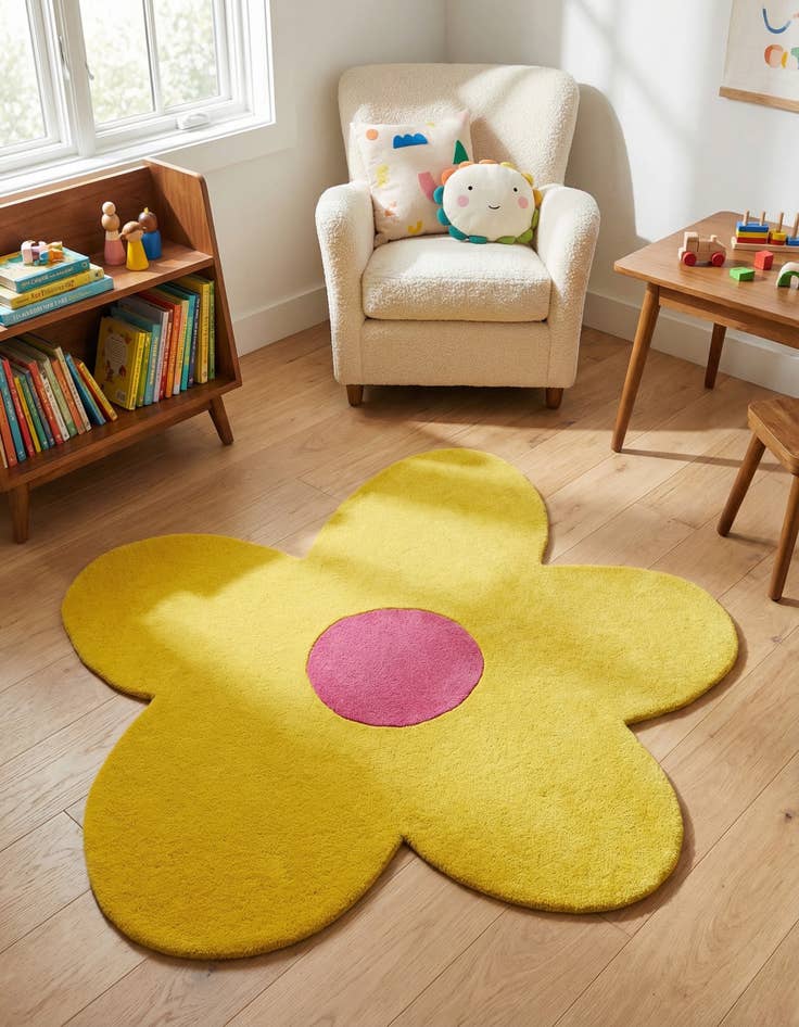 Detail image of 5' 1 x 5' 1 Happy Rugs Funky Flower Wool Round