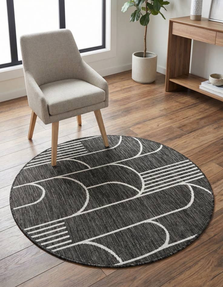 Detail image of 3' 1 x 3' 1 Washable Modern Indoor / Outdoor Round Rug