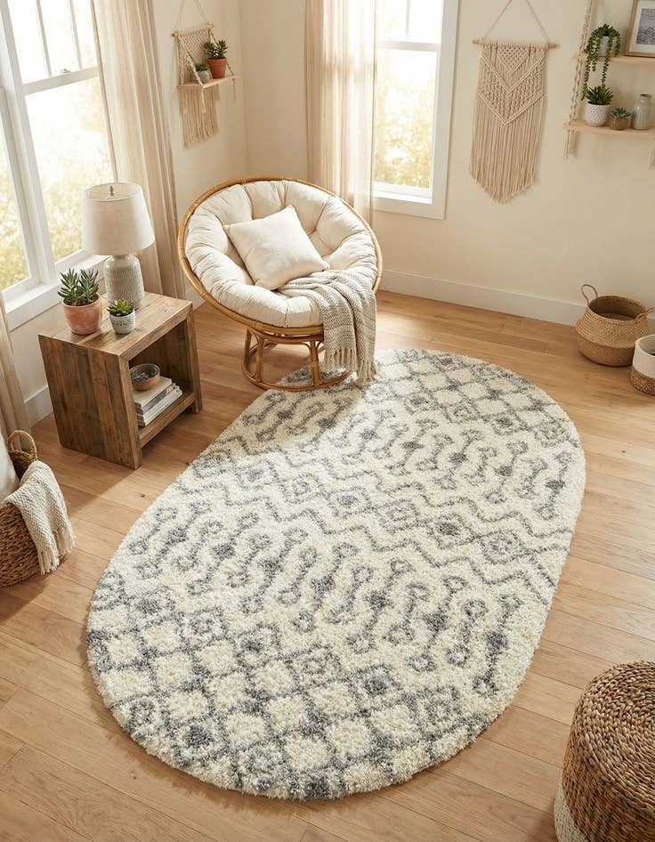 Detail image of 5' 3 x 8' Moroccan Trellis Shag Oval Rug