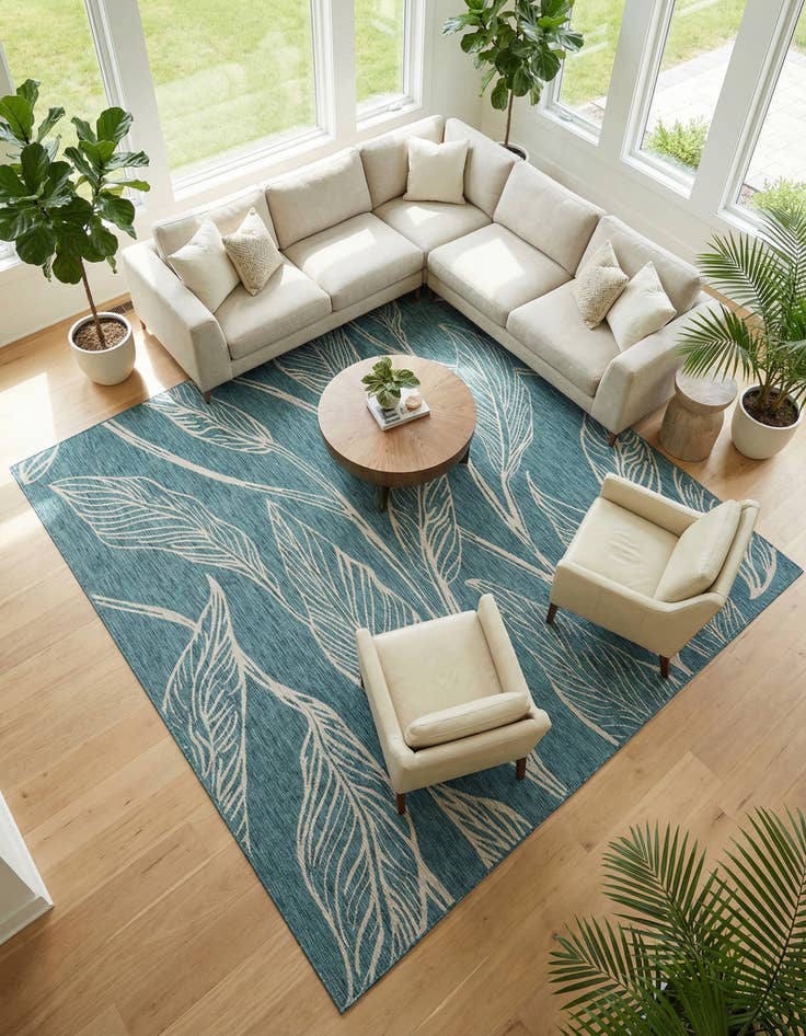 Detail image of 10' 8 x 10' 8  Washable Botanical Indoor / Outdoor Square Rug