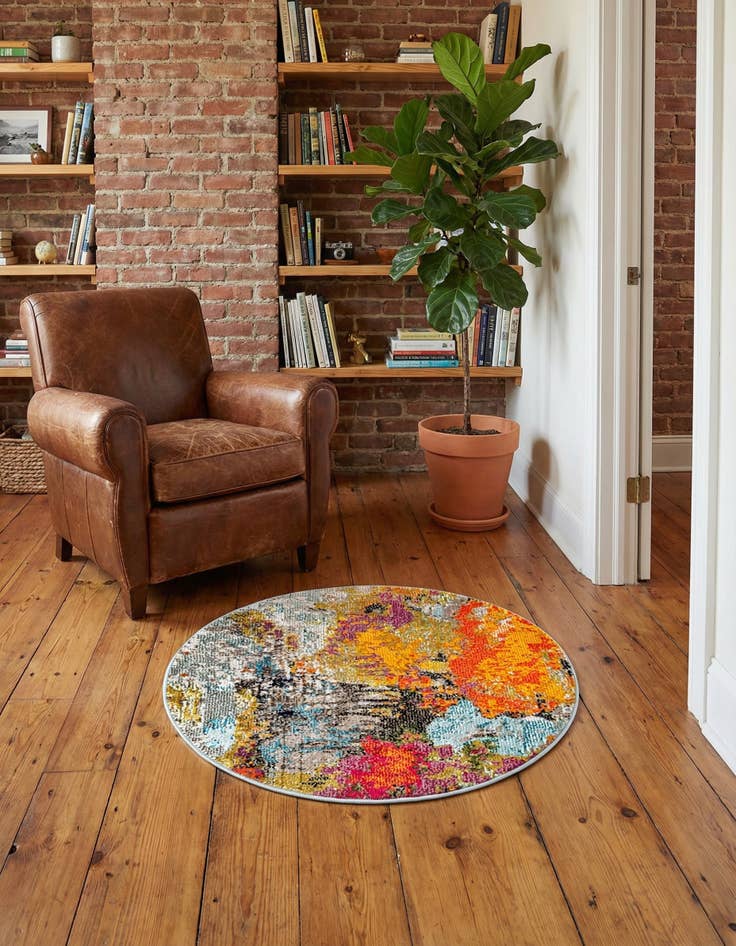 Detail image of  3' 3 x 3' 3  Washable Vivid Round Rug