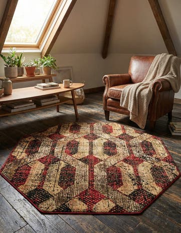 Burgundy Saturn Octagon Rug