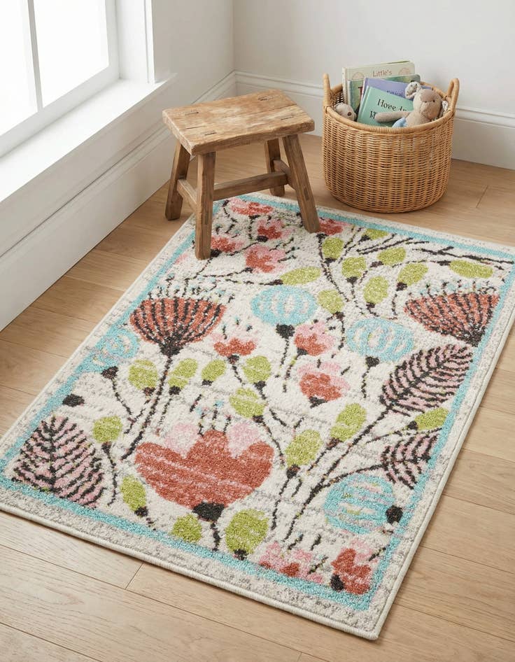 Detail image of 2' 2 x 3' Flowers Whimsy Kids Rug