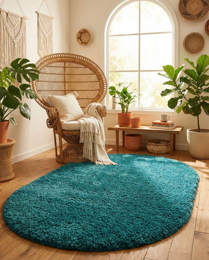 5' 3 x 8' Solid Shag Oval Rug