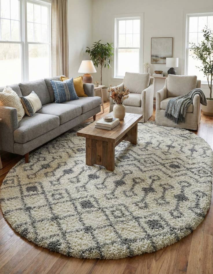 Detail image of 7' 10 x 10' Moroccan Trellis Shag Oval Rug