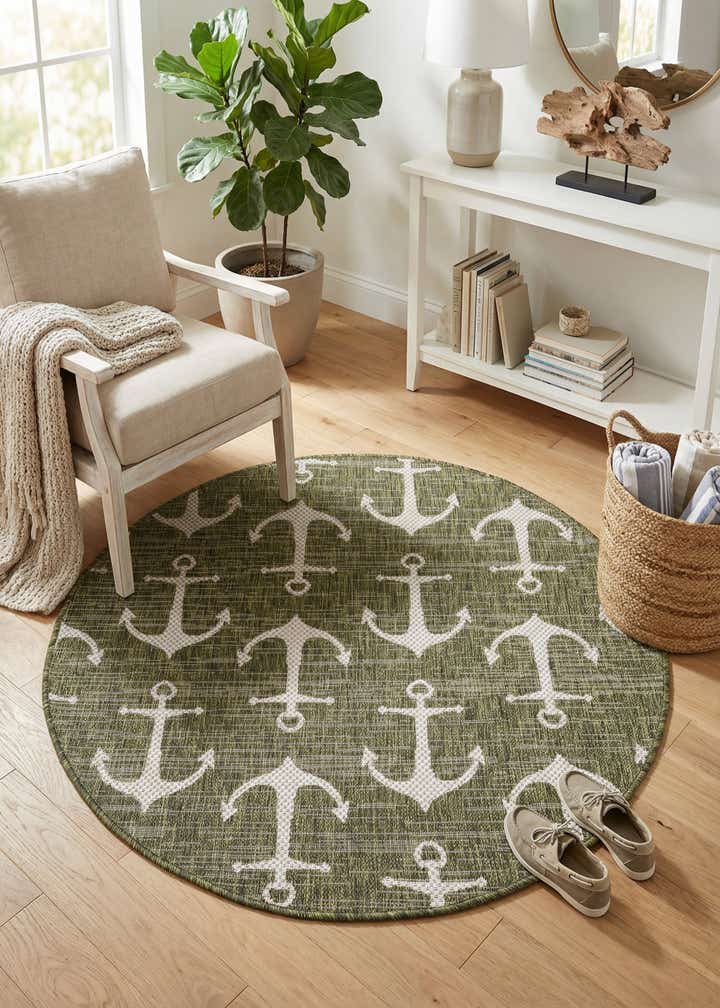 4' x 4' Easy-Clean Coastal Indoor / Outdoor Round Rug