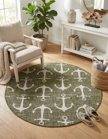 4' x 4' Easy-Clean Coastal Indoor / Outdoor Round Rug
