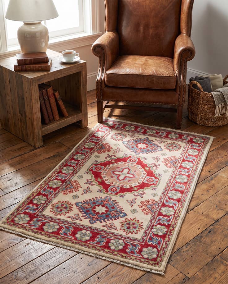 Detailansicht von 80cm x 125cm Handgeknüpft Kazak Teppich