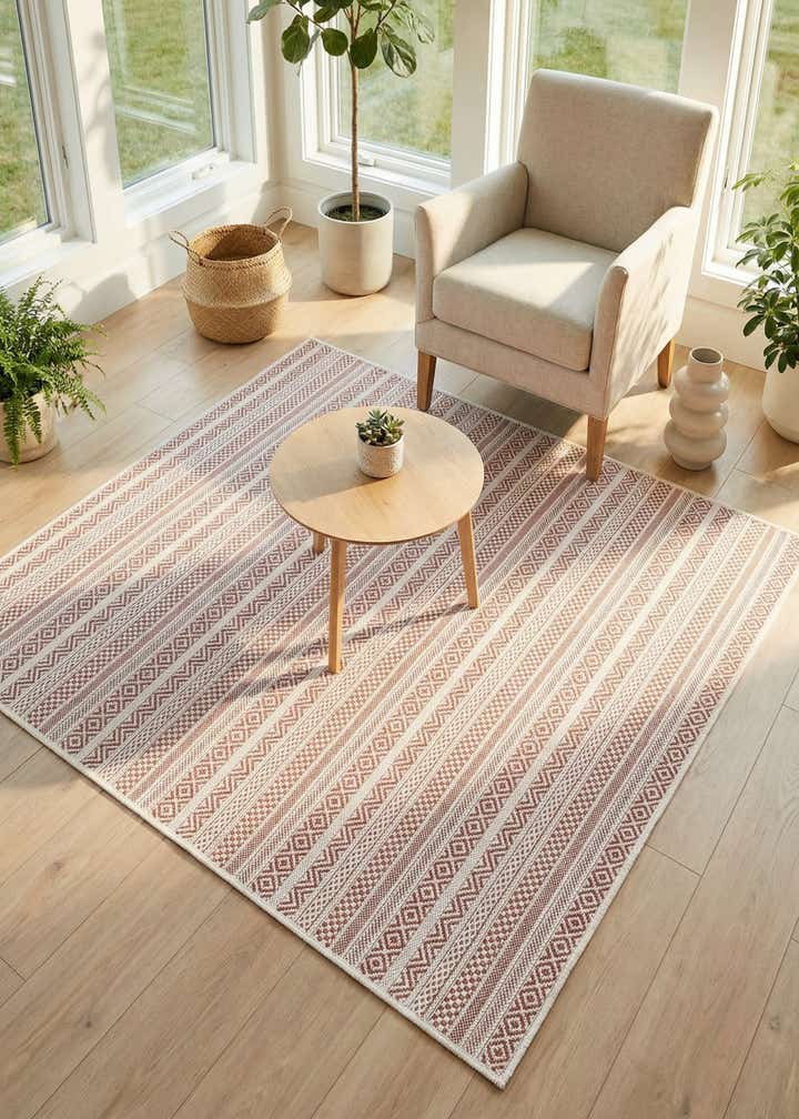 5' 3 x 5' 3 Easy-Clean Striped Indoor / Outdoor Square Rug