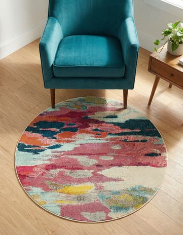 Pink Washable Hyacinth Round Rug