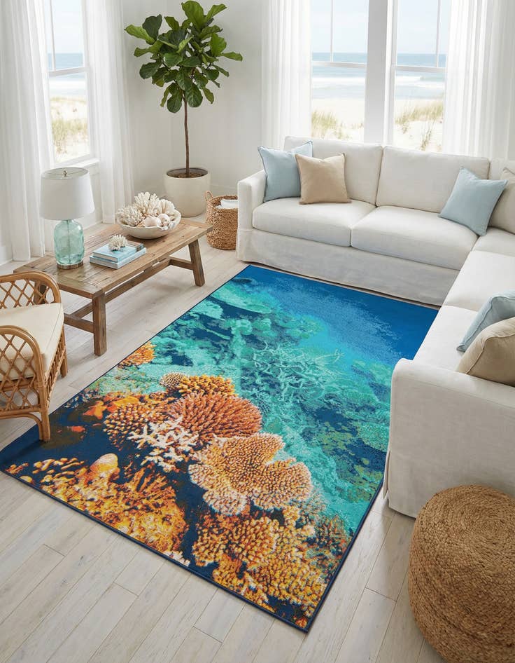 Detail image of 5' 3 x 8' Easy-Clean Coastal Indoor / Outdoor Rug
